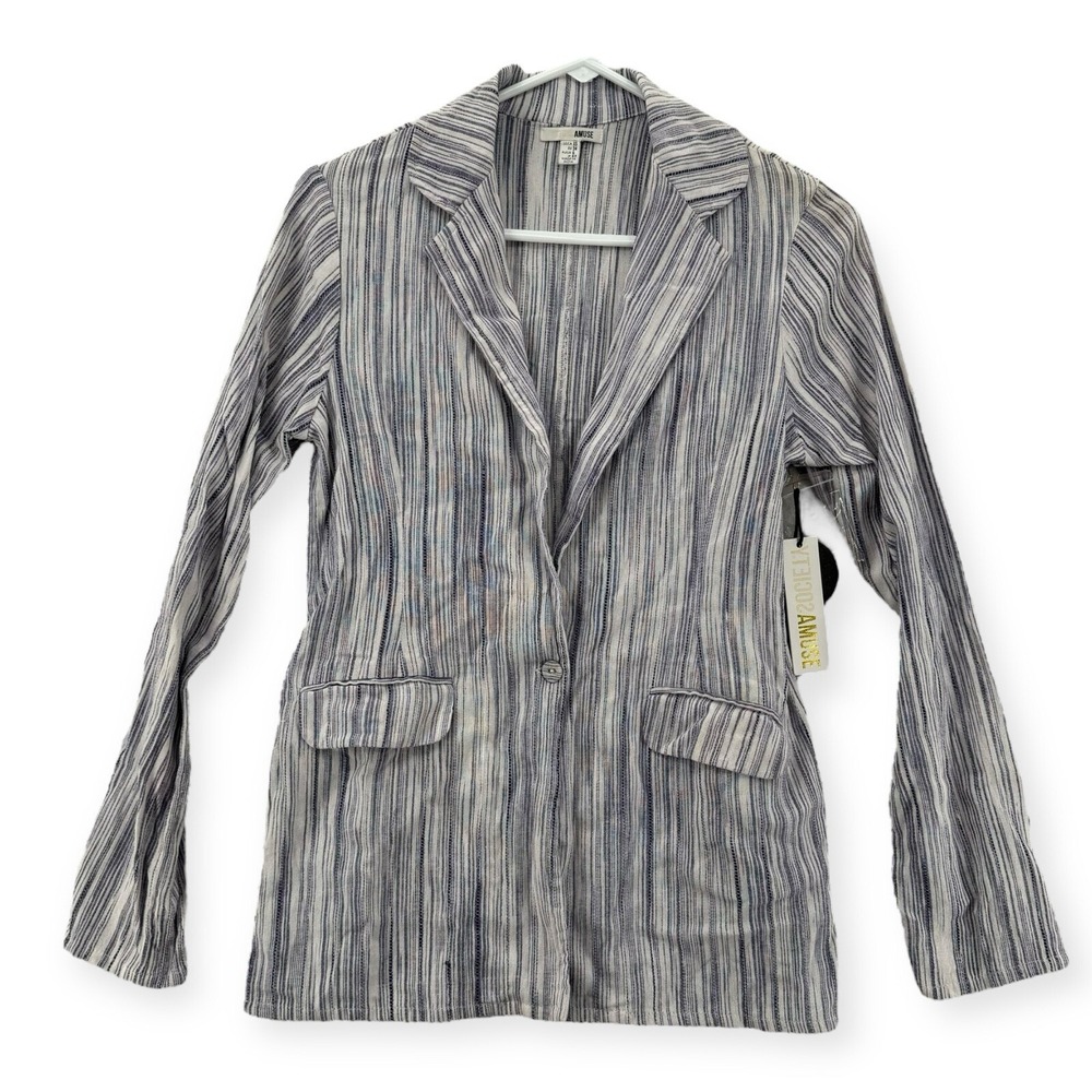 NWT Amuse Society Jacket Womens Size XS Lightweight Cotton Blazer Striped